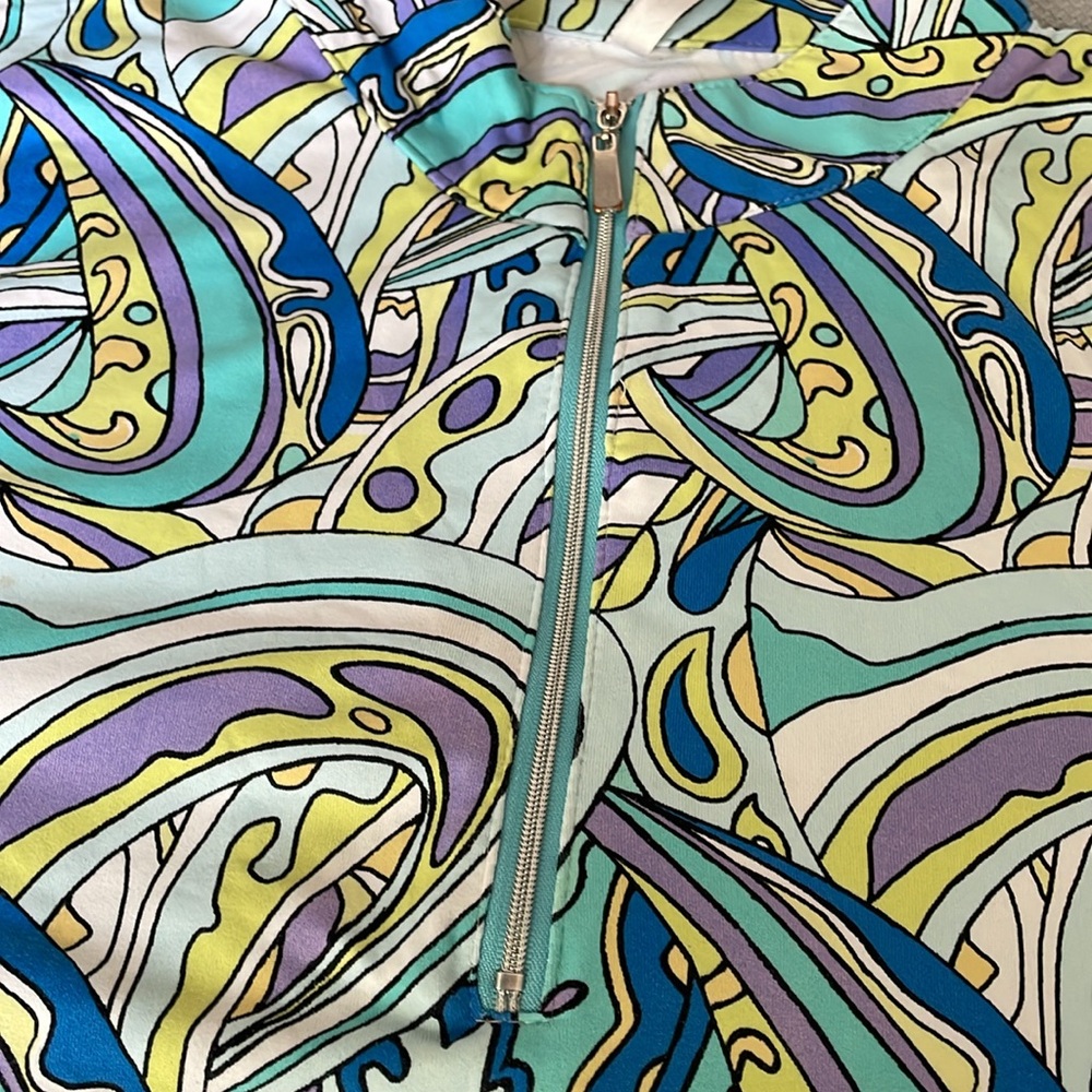 Lulu-B Blue and Yellow Geo Print 1/2 Zip Long Sleeve Pullover Top Size 1X - Picture 6 of 8